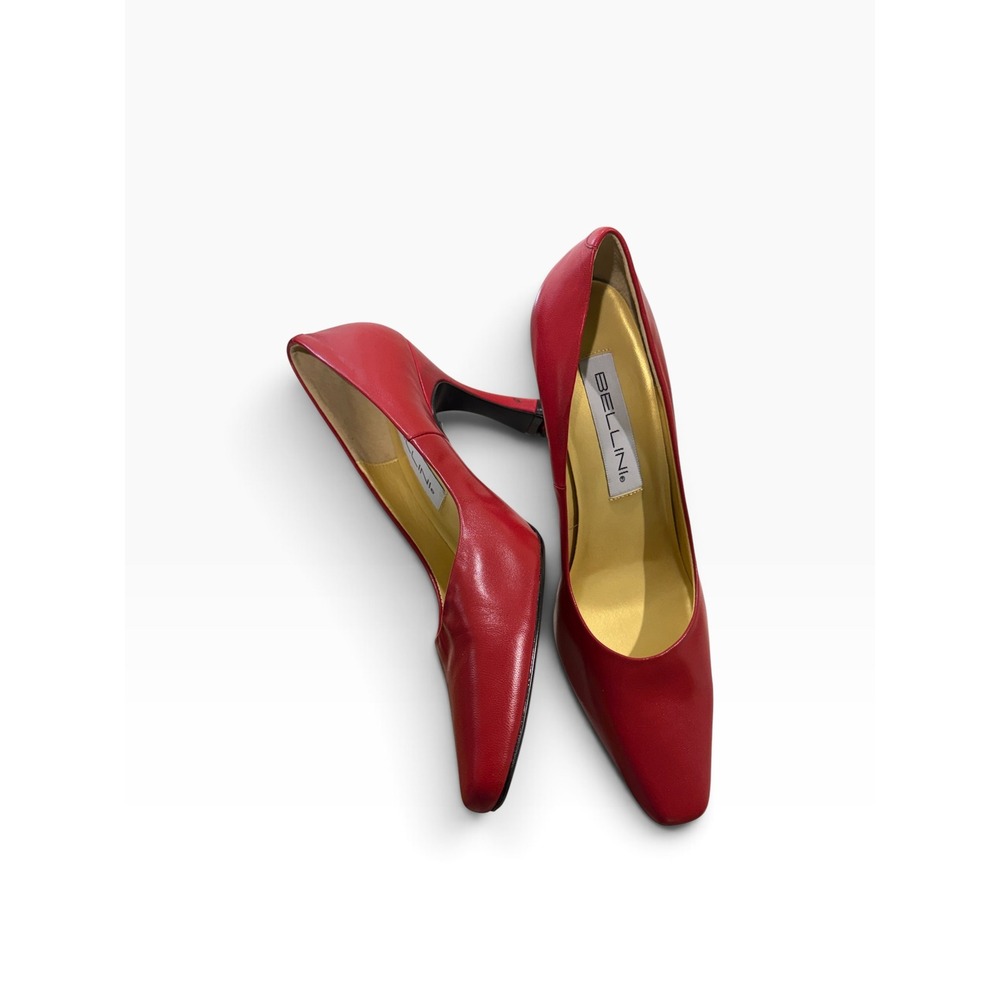 Bellini Chantilly Red Leather Sculptural Kitten Heel Pumps Square Toe Size 10M